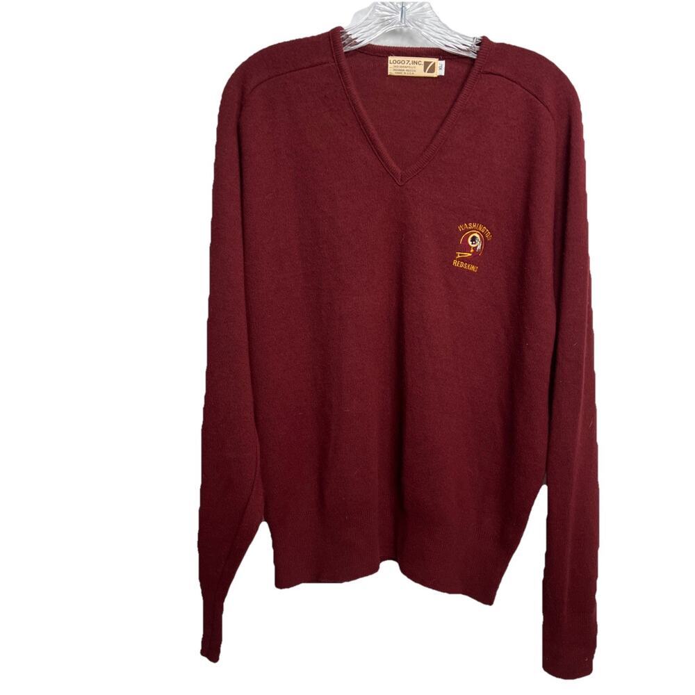 Vintage Washington Redskins Acrylic V-Neck Sweater LOGO 7 INC Mens XL USA